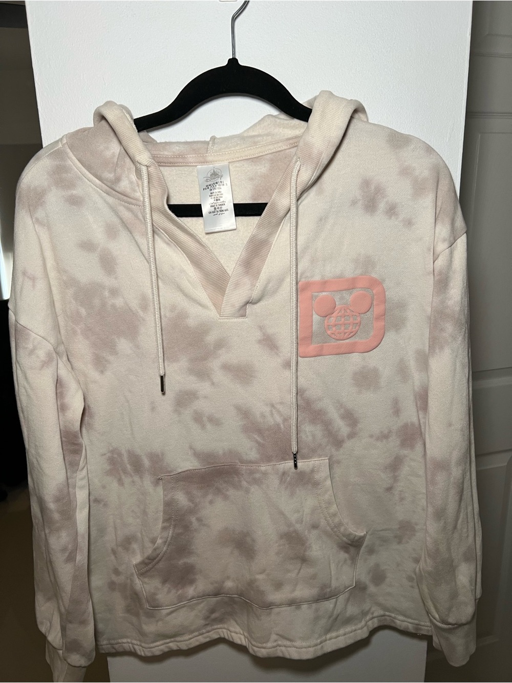 Disney V neck hoodie grey and pink tie-dye size large